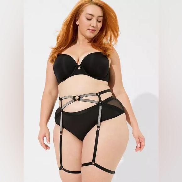 torrid garter belt Womens Torrid Black Strappy Harness With Garter Size 00/0 10/12 Med/Large  NWT main image 1